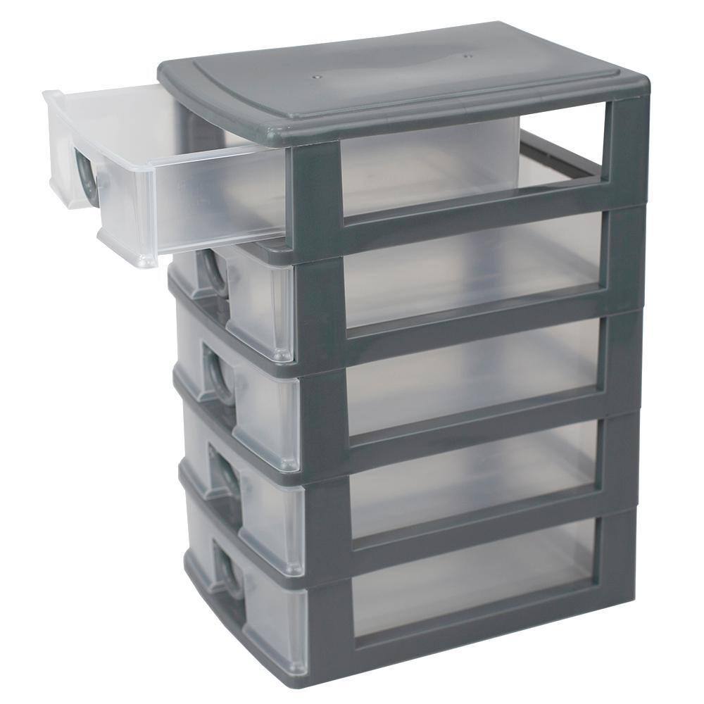 Home Basics 7 in. W x 9.5 in. H Grey Plastic 5-Drawer with Grey Drawers HDC69877