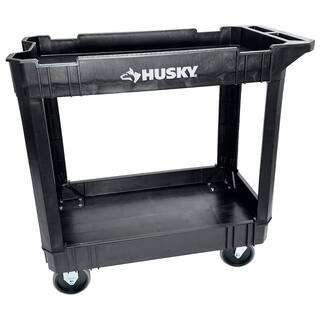 Husky 2-Tier Plastic 4-Wheeled Service Cart in Black with 500 lb. Capacity 410-113-0111