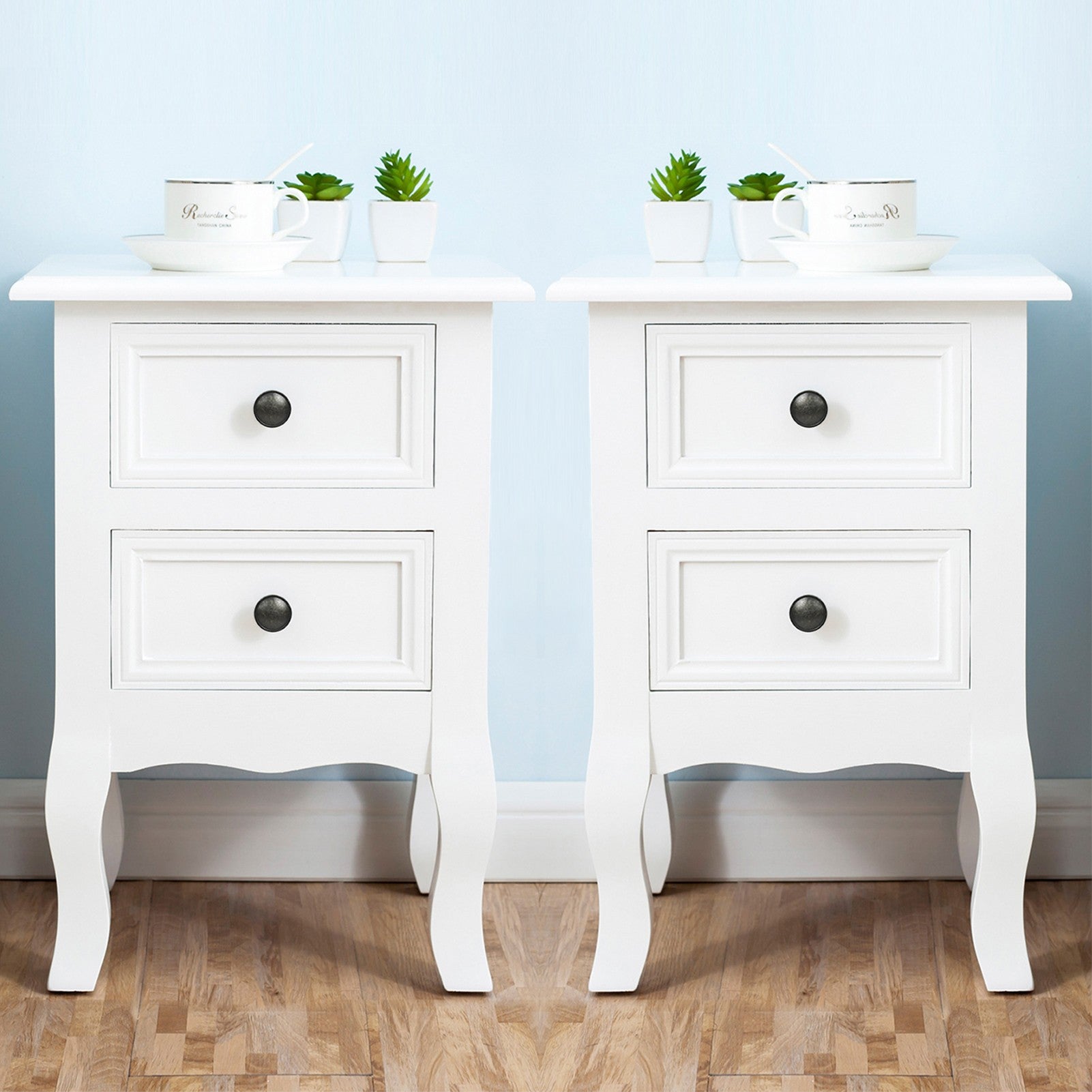 Babion White Nightstand Set of 2 Wood Bedside Tables, No Assembly