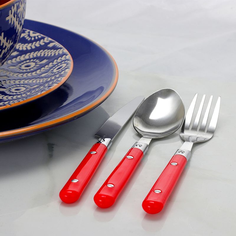 Gibson Everyday Casual Living 24 Piece Stainless Steel Flatware Set with Storage Tray in Red