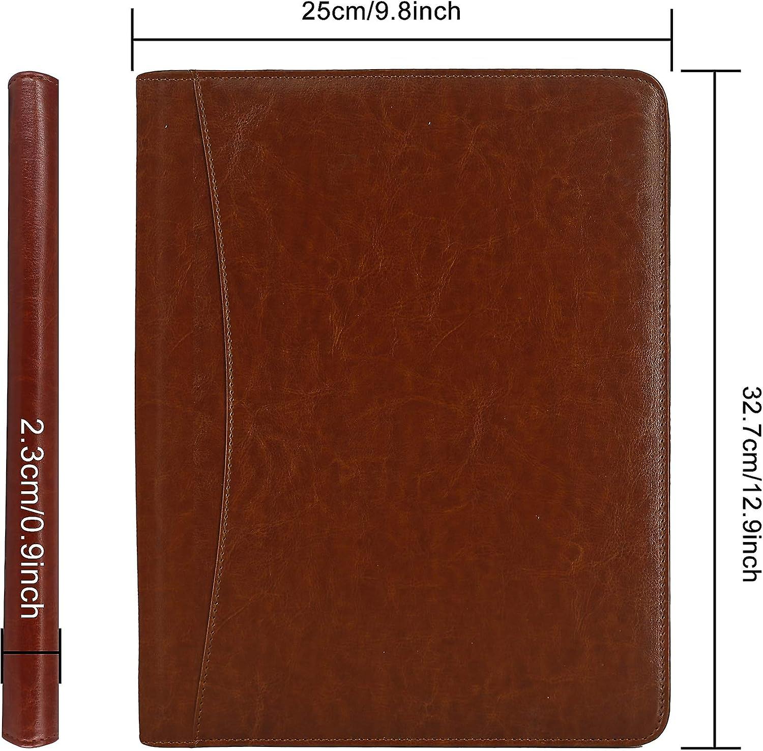 Business Zippered Portfolio Padfolio Pu Leather Folder Interview Resume Legal Document Organizer With A4 Size Brown Clipboard