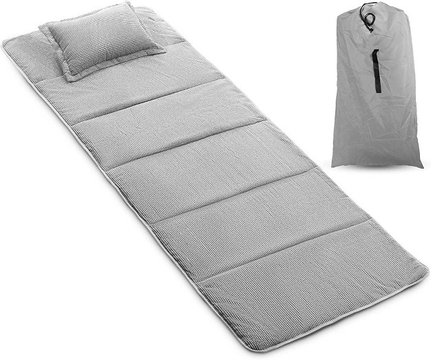 Camping Cot Mattress Pad Corduroy Topper With Pillow amp Carry Case Grey