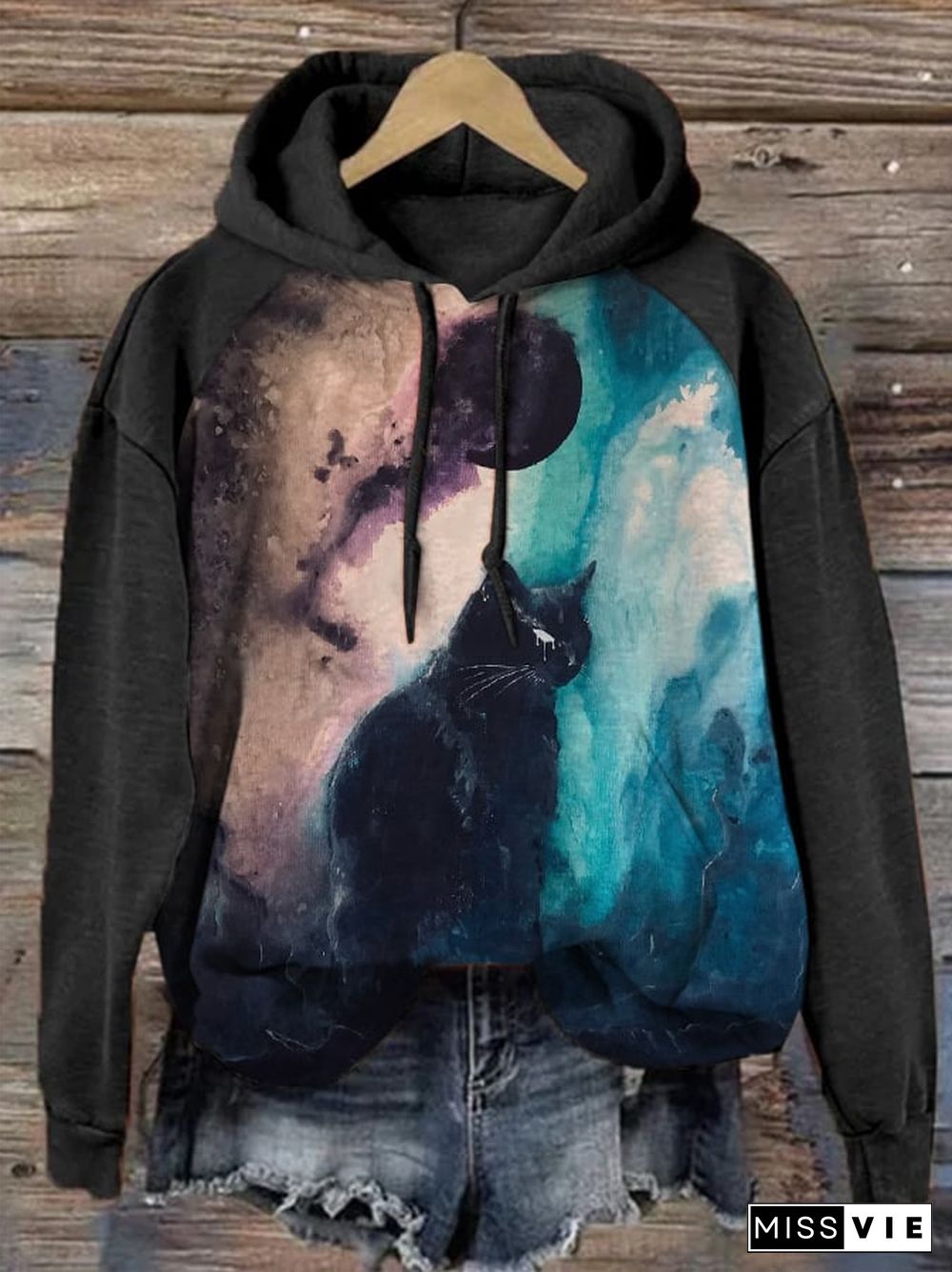 Halloween Vintage Cat Drawstring Sweatshirt