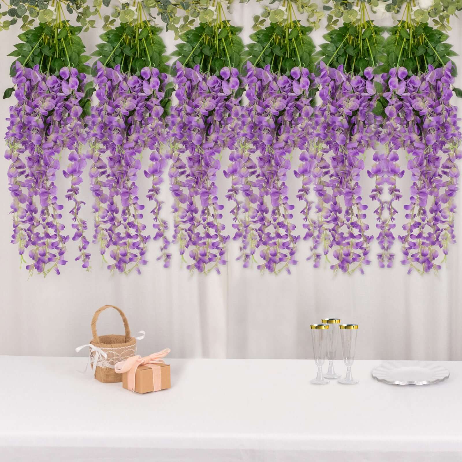 5 Pack Purple Artificial Silk Hanging Wisteria Flower Vines 44