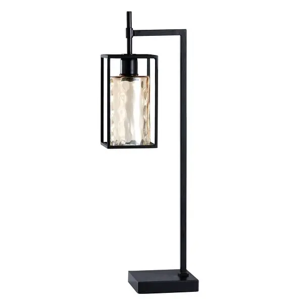 StyleCraft Elijah Black Metal and Glass Table Lamp with Amber Tinted Glass Shade