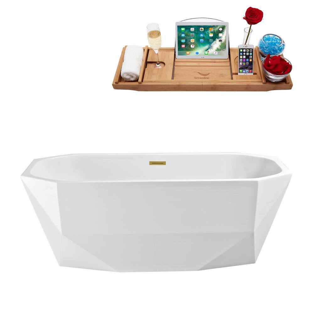 Streamline 67 in. Acrylic Flatbottom Non-Whirlpool Bathtub in Glossy White with Brushed Gold Drain and Overflow Cover N622BGL