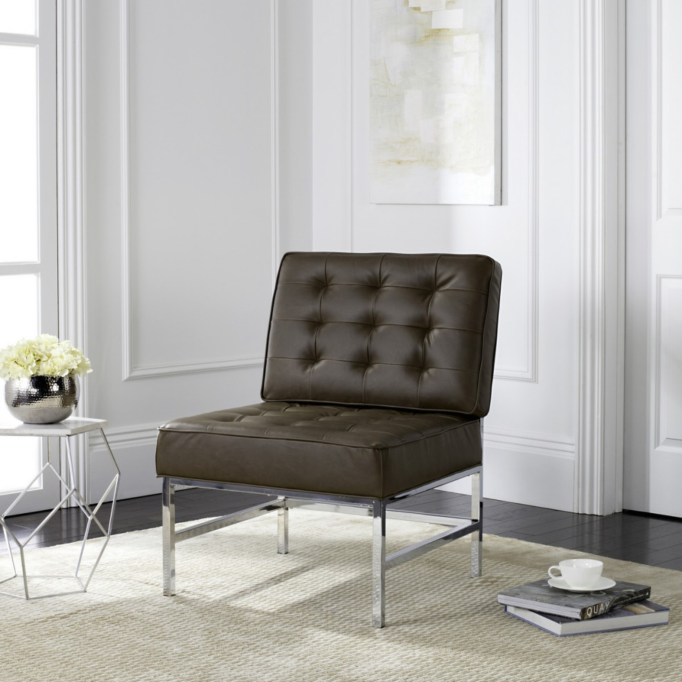 Gretal Modern Tufted Leather Chrome Accent Chair Antique Taupe   Contemporary   Armchairs And Accent Chairs   by V.S.D Furniture  Houzz