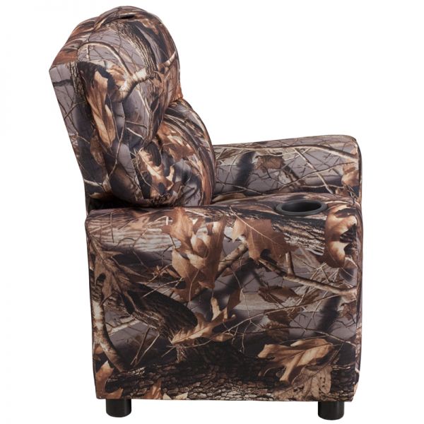 Chandler Contemporary Camouflaged Fabric Kids Recliner with Cup Holder