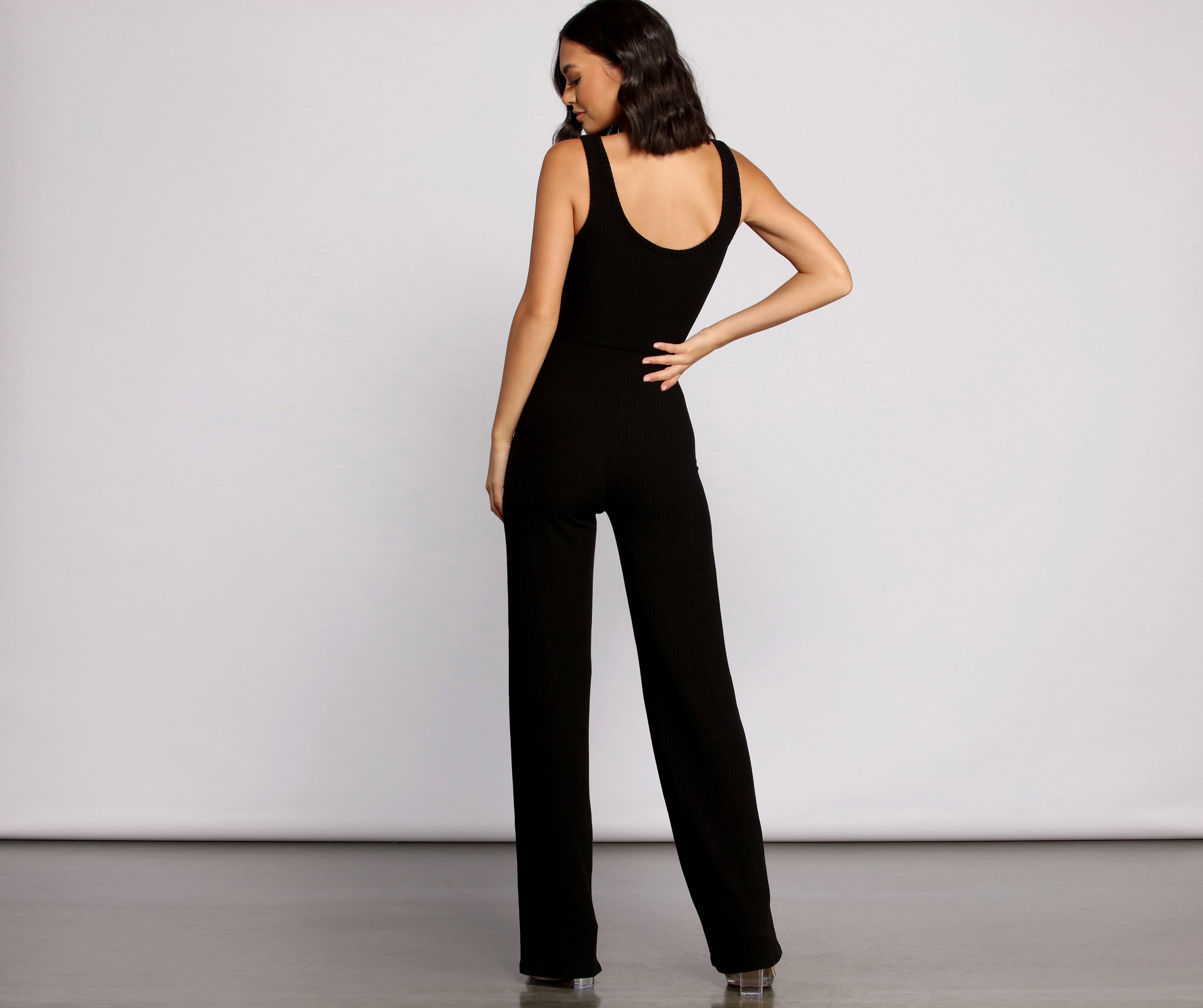 Casual and Chic Ribbed Tie Waist Jumpsuit