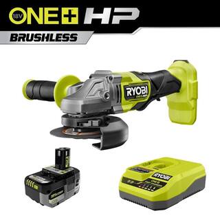 RYOBI ONE+ HP 18V Brushless Cordless 4-12 in. Angle Grinder w FREE 4.0 Ah HIGH PERFORMANCE Battery  Charger PBLAG01B-PSK014