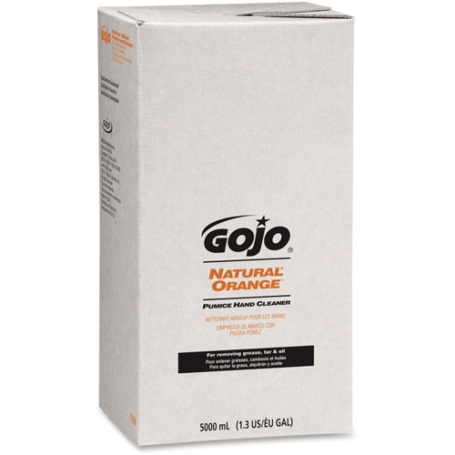 Gojo NATURAL ORANGE Pumice Hand Cleaner - Citrus Scent - 1.3 gal (5 L) - Bottle Dispenser - Oil Remover | Dirt Remover， Grease Remover， Soil Remover - Hand - White - Fast Acting - 2