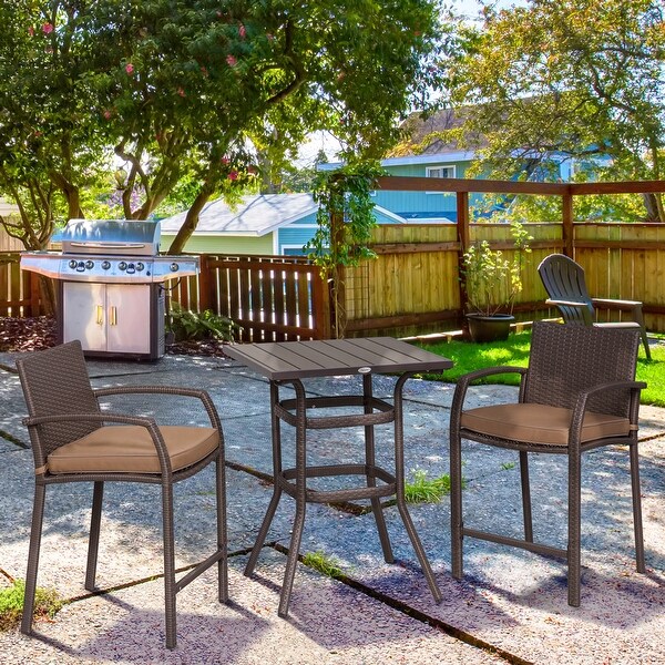 Outsunny 3piece Outdoor PE Rattan Patio Bar Table Conversation Set