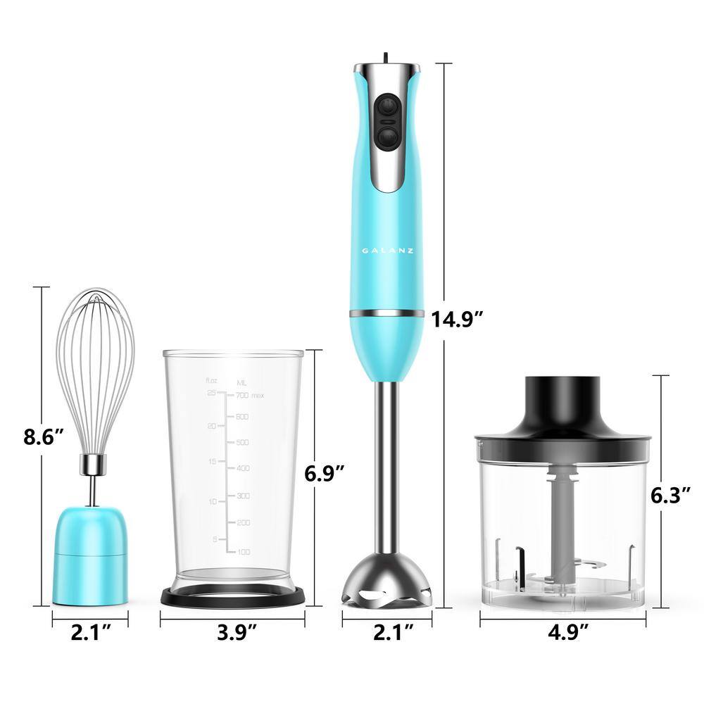 Galanz 2-Speed Retro Blue Immersion Blender with Whisk and Chopper Attachments GLHBBERE026