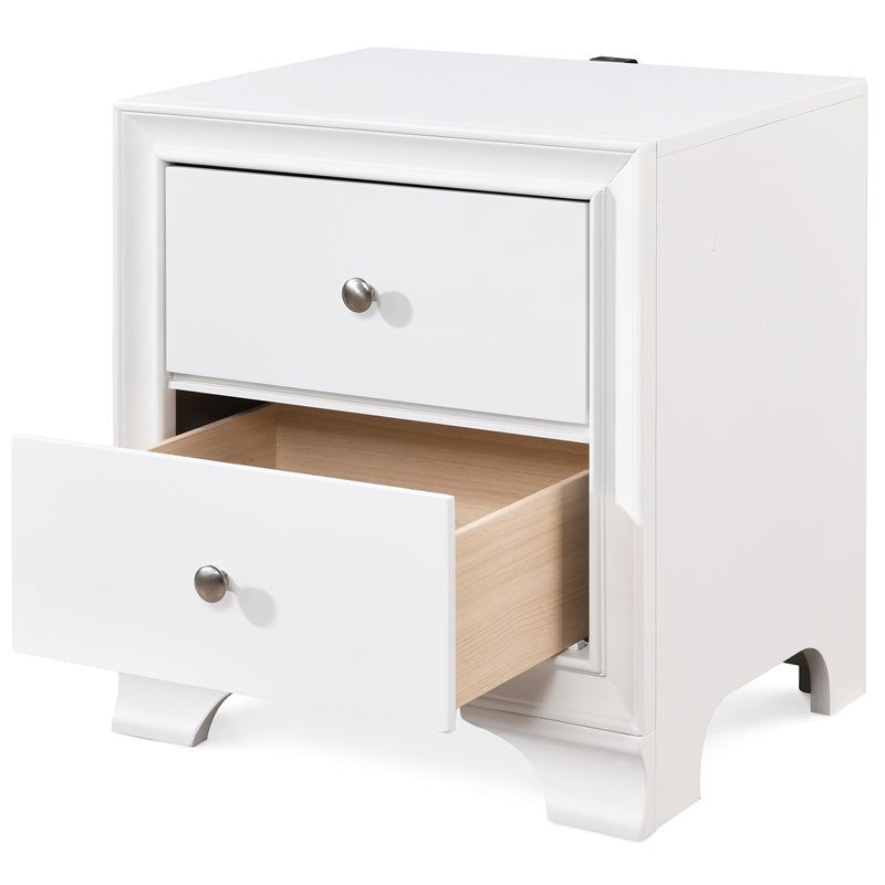 ClickDecor Edmond 2 Drawer Nightstand End Table with USB Charging Station, White