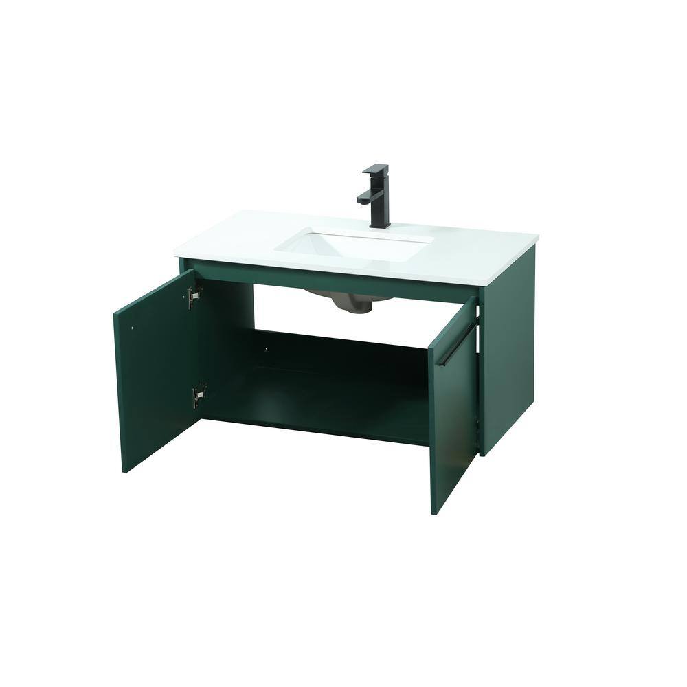 Simply Living 36 in. W x 18 in. D x 19.7 in. H Bath Vanity in Green with Ivory White Quartz Top SL133608MGN