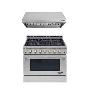 NXR Entree Bundle 36 in. 5.5 cu. ft. Pro-Style Liquid Propane Range Convection Oven Range Hood in Stainless Steel and Gold NK3611BDLP-G