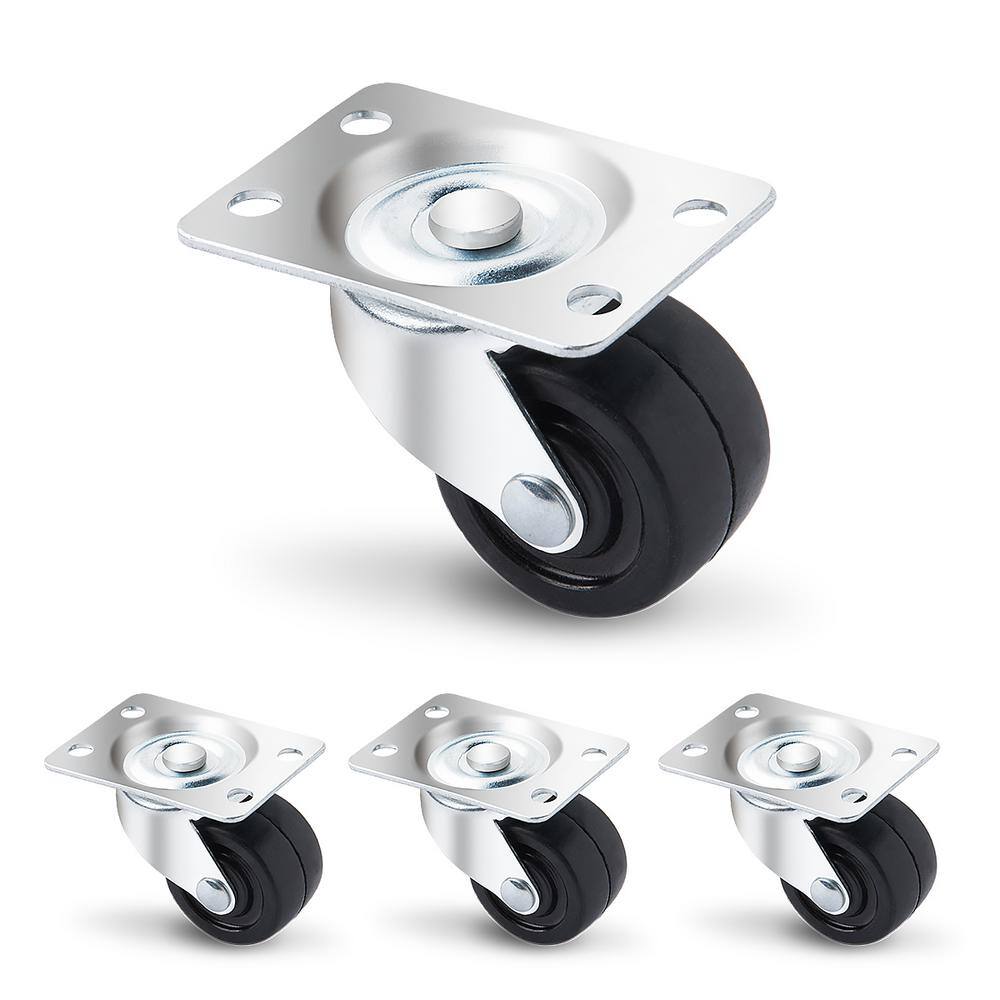 POWERTEC 1-12 in. Low Profile Rubber Swivel Plate Casters (4-Pack) 17209