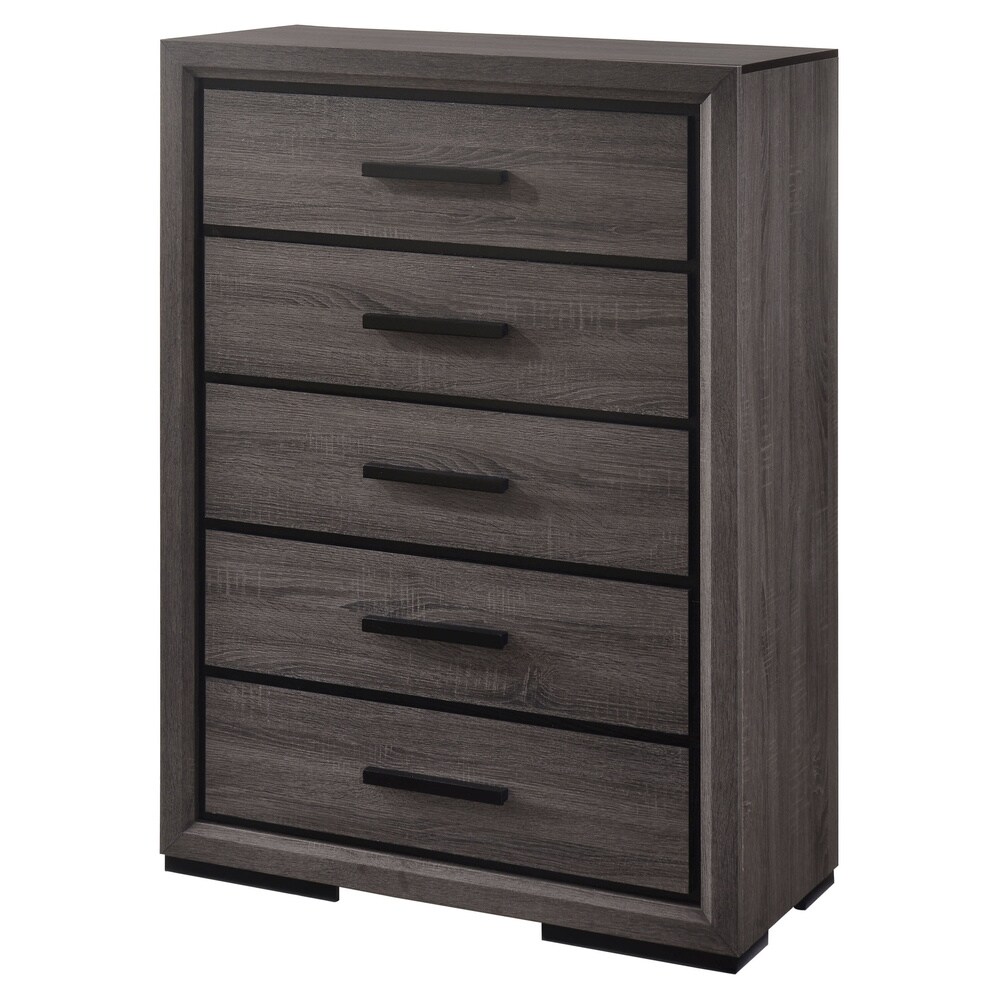 Rothwell Contemporary Grey 5 Drawer Chest with Black Trim by Furniture of America