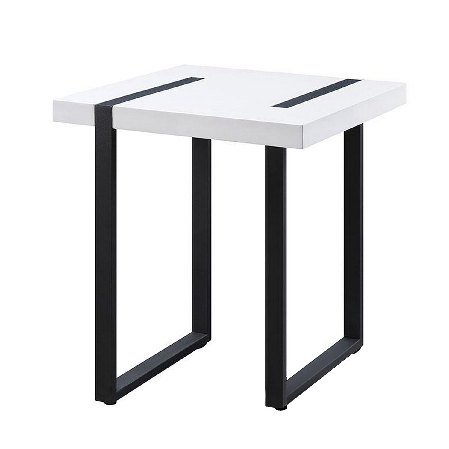 Two Tone Modern End Table with Metal Legs， White and Black