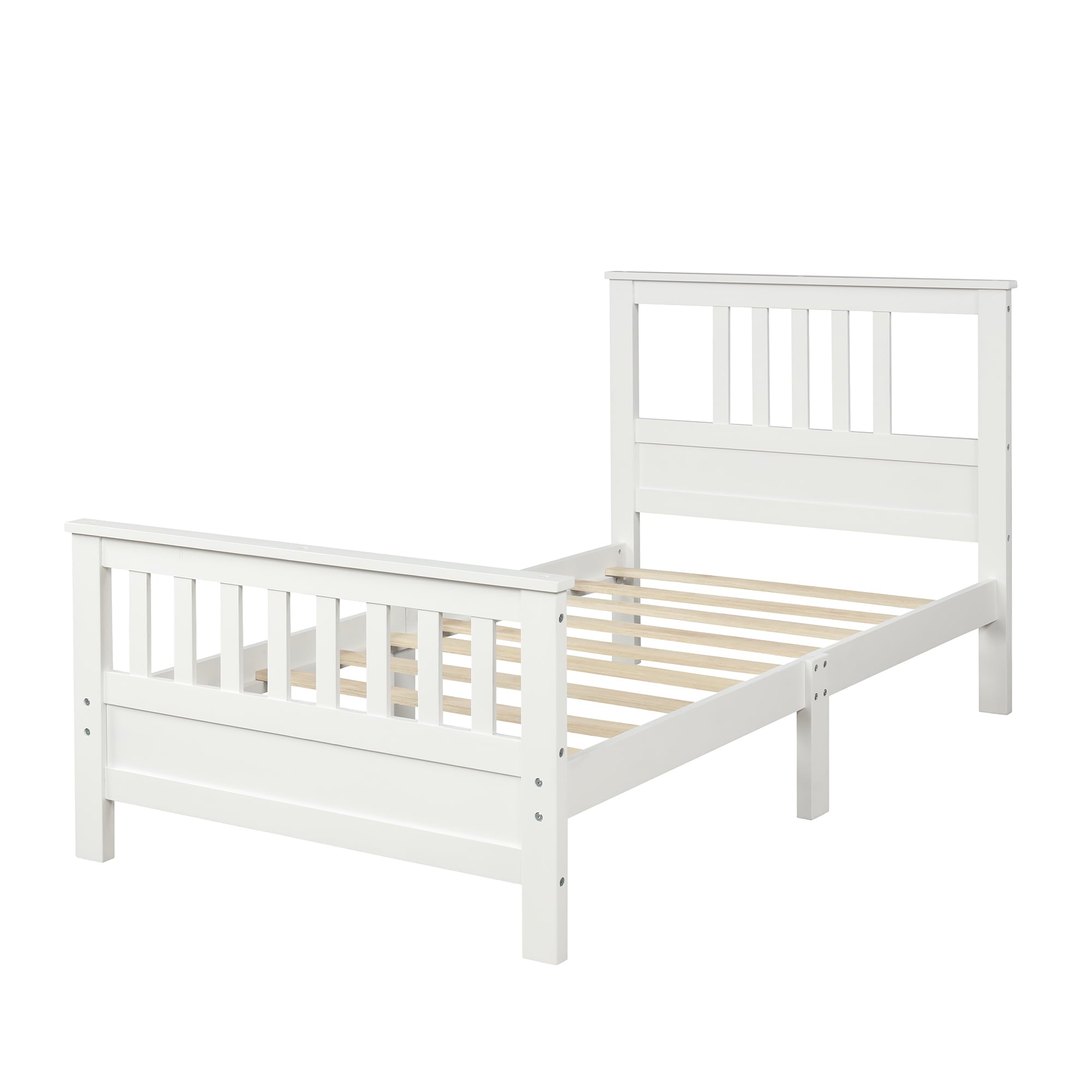 Wood Platform Bed with Headboard and Footboard for Kids, Twin (White)