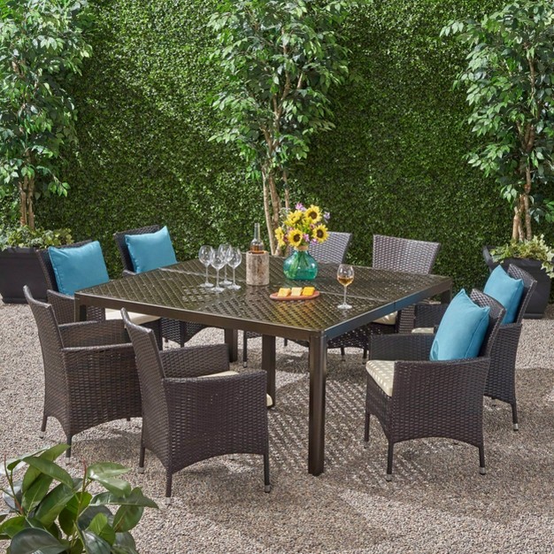 9pc Bragdon Aluminum Wicker Patio Dining Set Black Christopher Knight Home