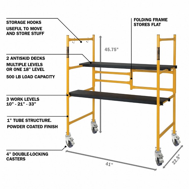 Metaltech 4 Foot High Portable Adjustable Platform Basic Mini Mobile Scaffolding Ladder With Locking Wheels