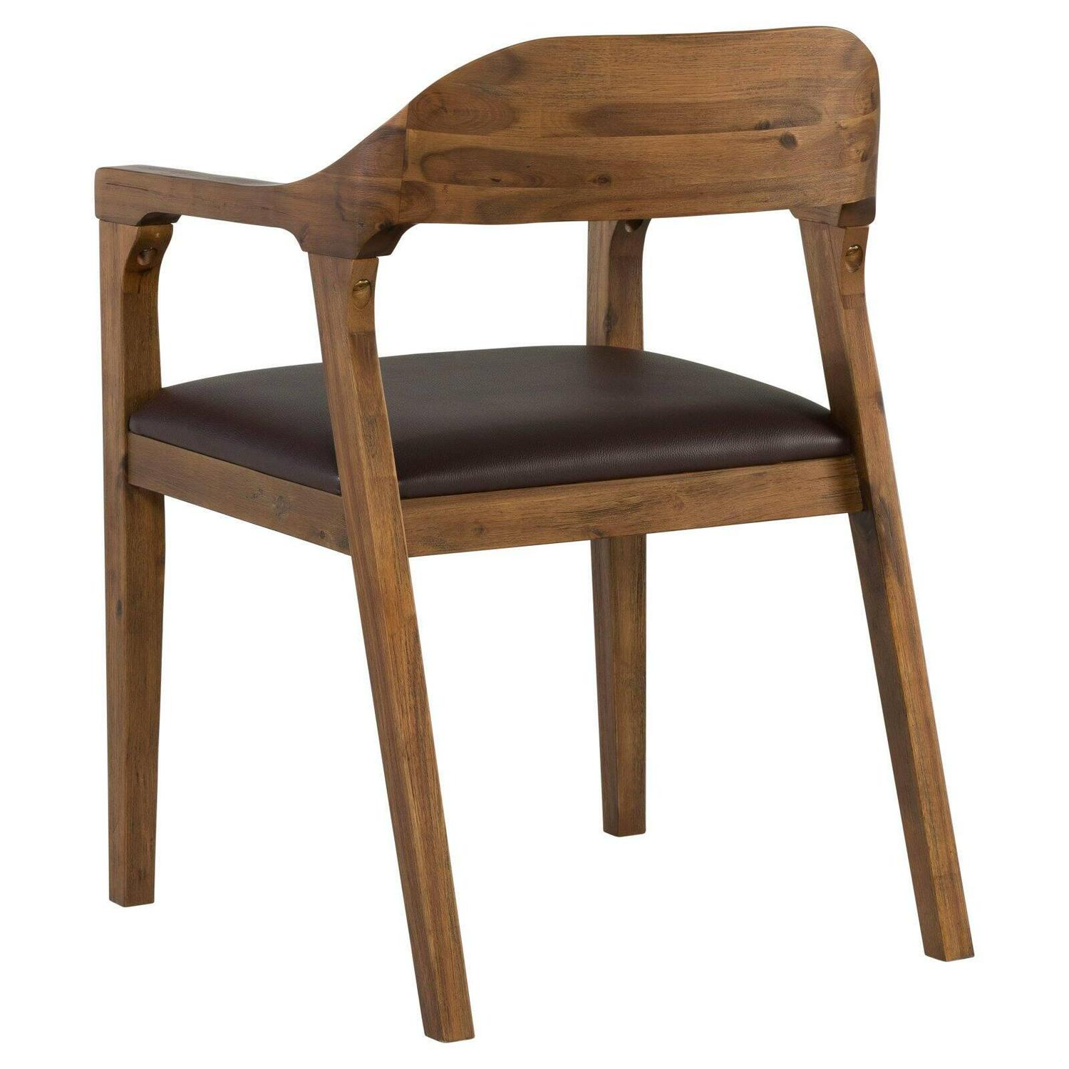 Boraam Rasmus Wood and Faux Leather Dining Armchair， Chestnut Wire-Brush Finish