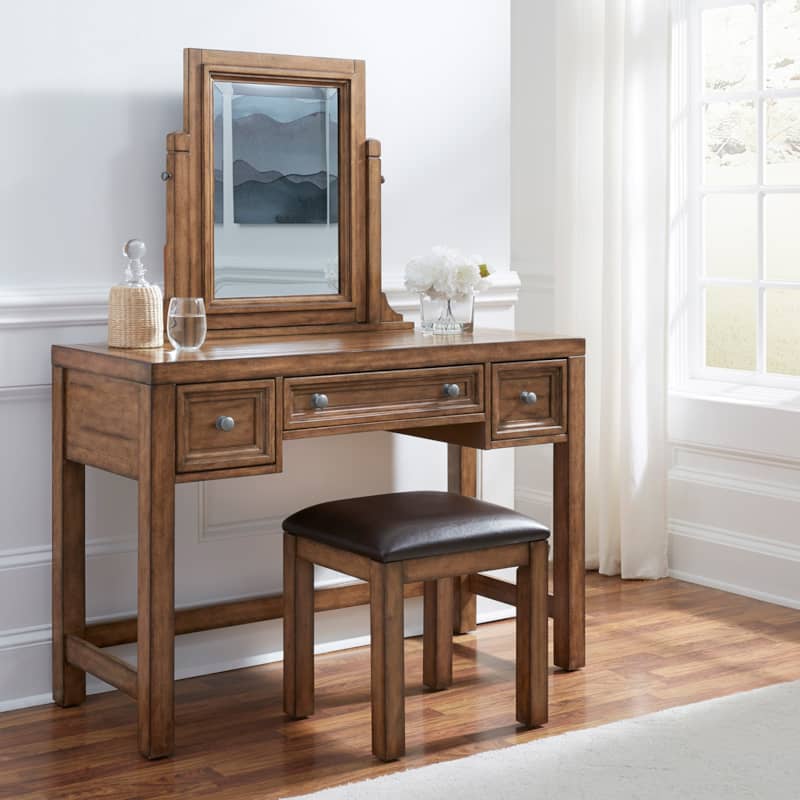 Homestyles Sedona Toffee Vanity and Mirror With Bench