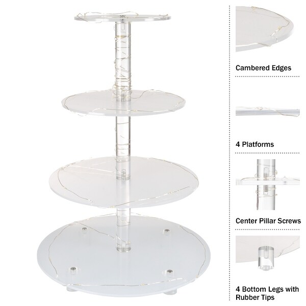 4-Tier Cupcake Stand Round Acrylic Display Stand with LED Lights by Great Northern Party