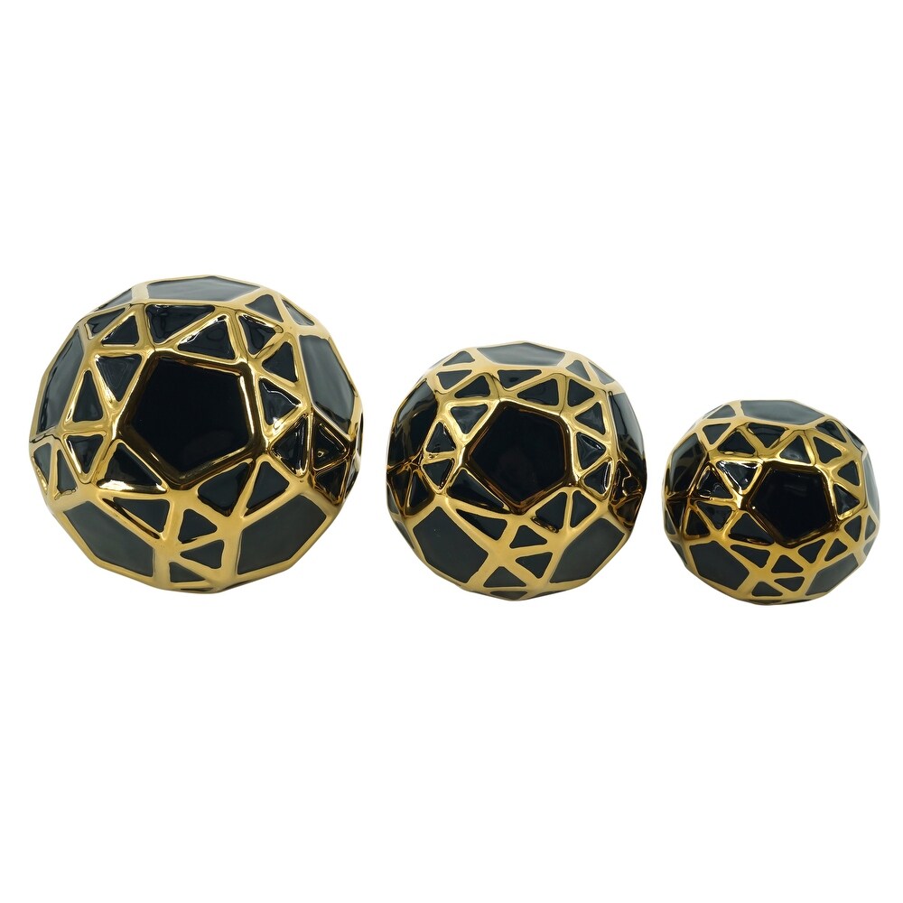 Set of 3 Decorative Orbs Contemporary Black and Gold Round Orb Decor Ceramic Home or Office Table Decoration Home   6\