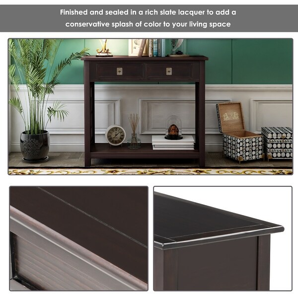 Console Table with 2 Drawers and Bottom Shelf， Entryway Accent Sofa Table (Espresso)