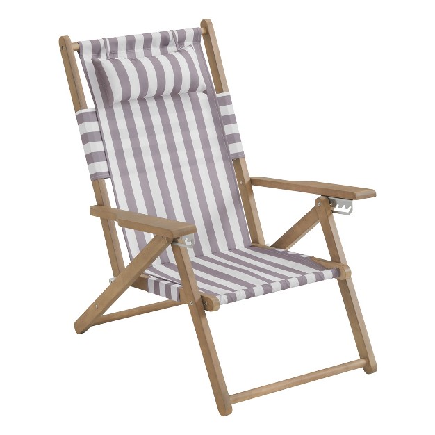 Beach Chair Outdoor Weather resistant Wood Folding Chair With Backpack Straps 4 position Reclining Seat Beach Essentials By Lavish Home taupe