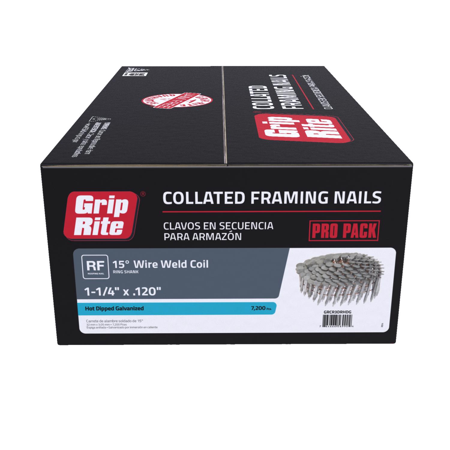 Grip-Rite 1-1/4 in. 11 Ga. Angled Strip Hot-Dip Galvanized Roofing Nails 15 deg 7200 pk