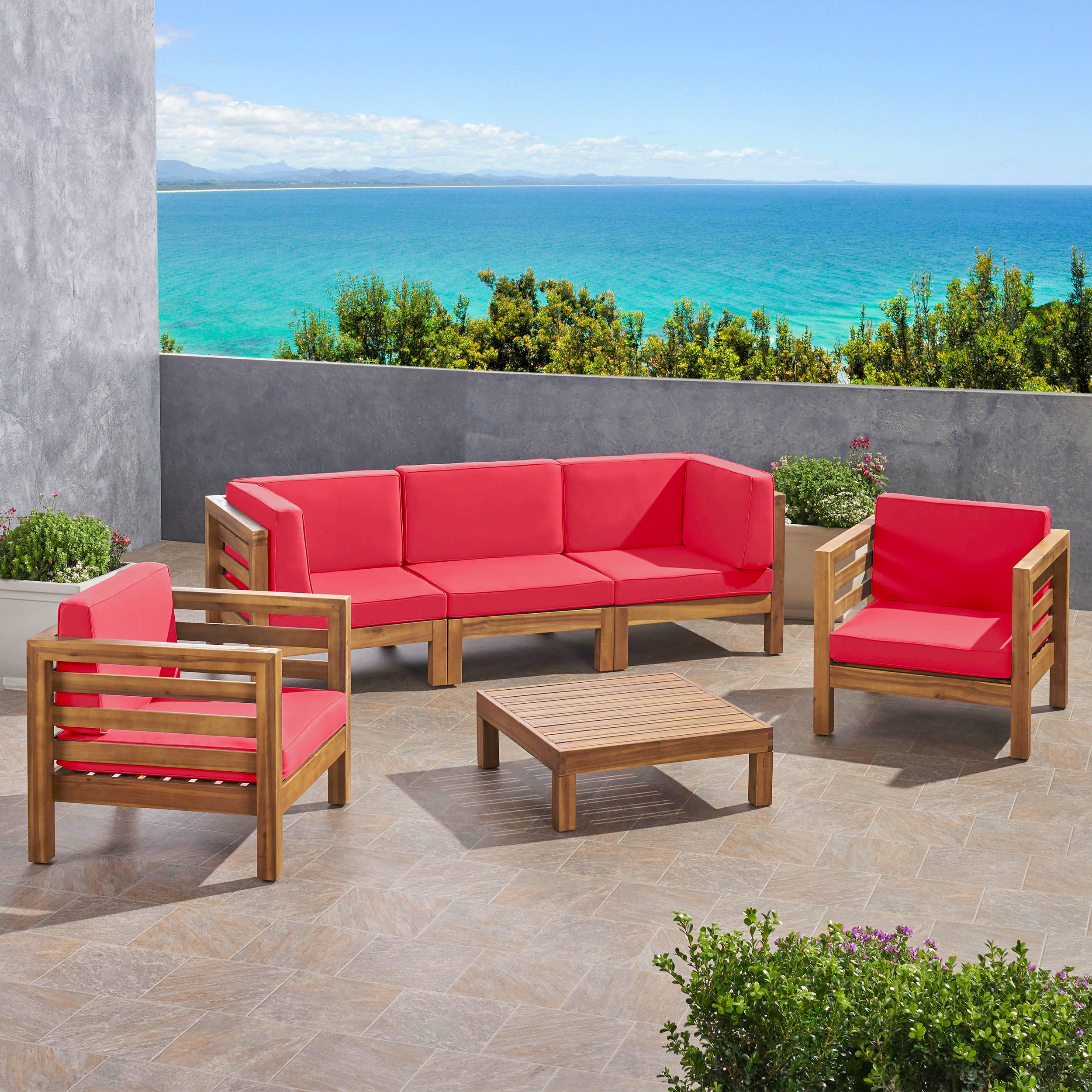 Emma Outdoor 5 Seater Acacia Wood Sofa Chat Set