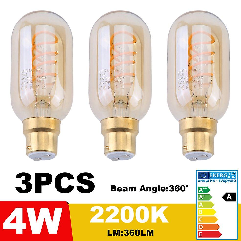 Vintage 3pcs T45 Led Soft ment B22 240v 4w Amber Glass 2200k Light Bulb