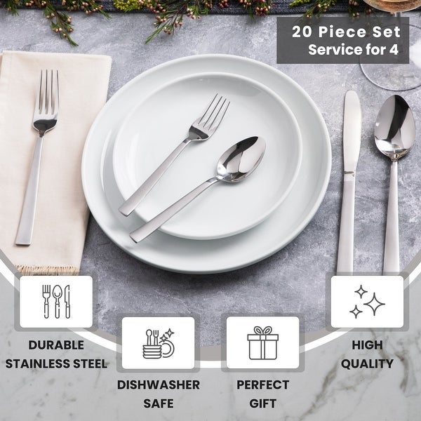 20 Piece Silverware Flatware Set Stainless Steel Utensils Cutlery Set - Service for 4 - Dishwasher Safe