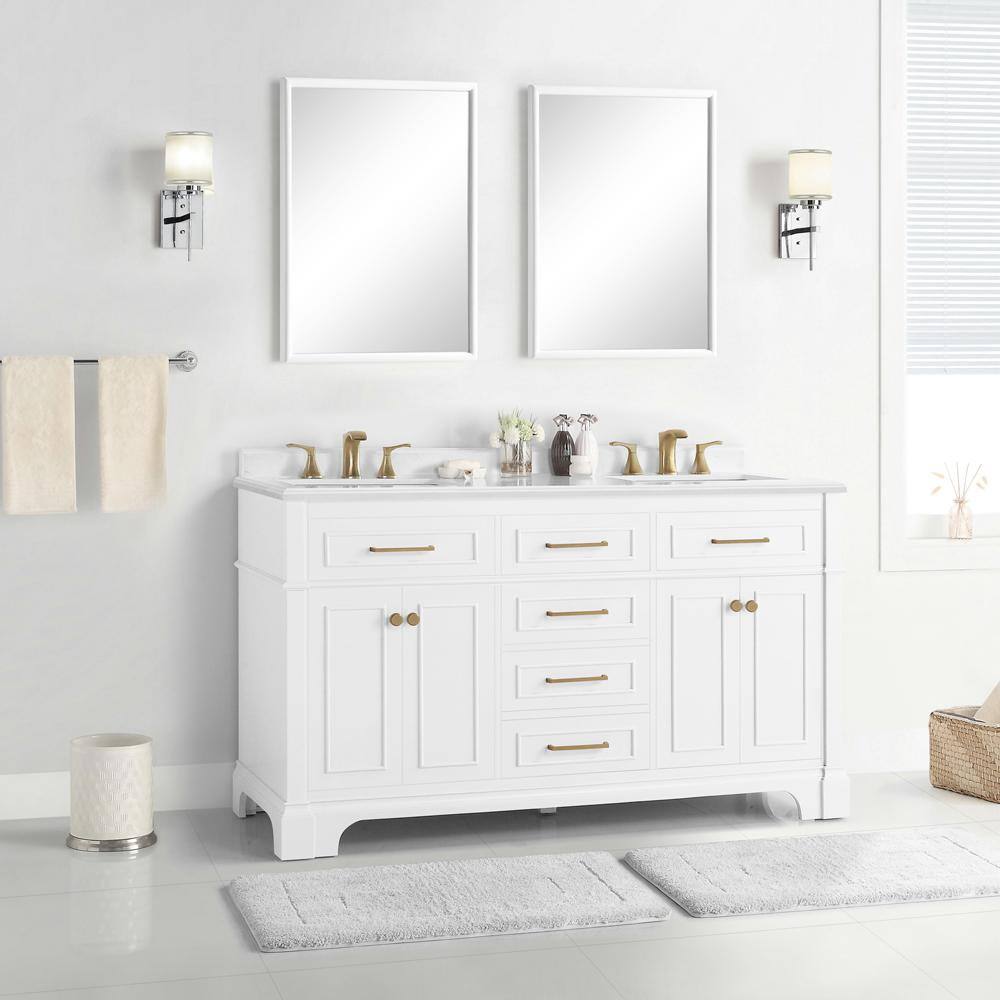 Home Decorators Collection Melpark 60 in. W x 22 in. D x 34.5 in. H Bath Vanity in White with White Cultured Marble Top Melpark 60W