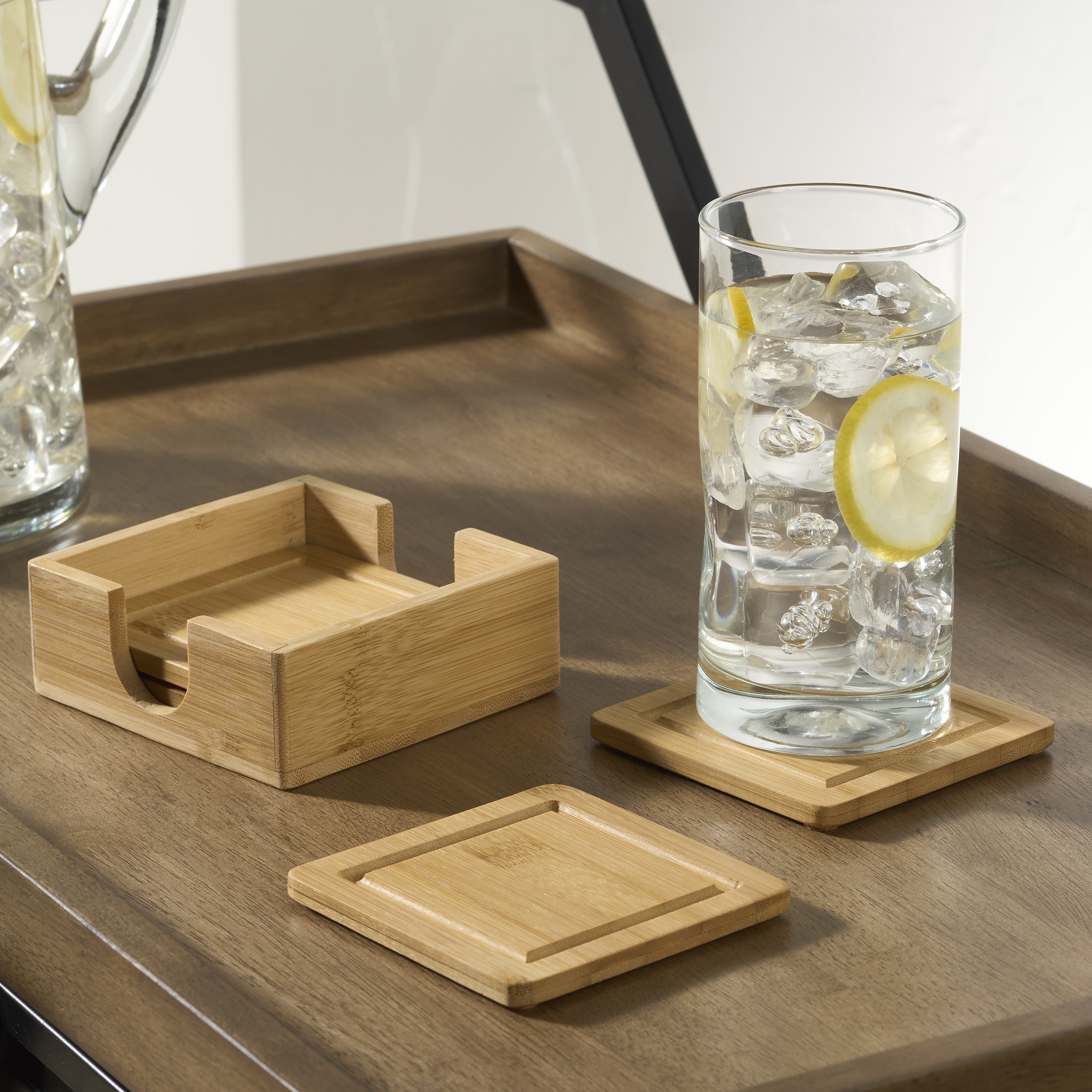 Better Homes and Gardens Natural Bamboo Coaster 4 Pack Set， 4.52 x 4.52 x 1.65 inch