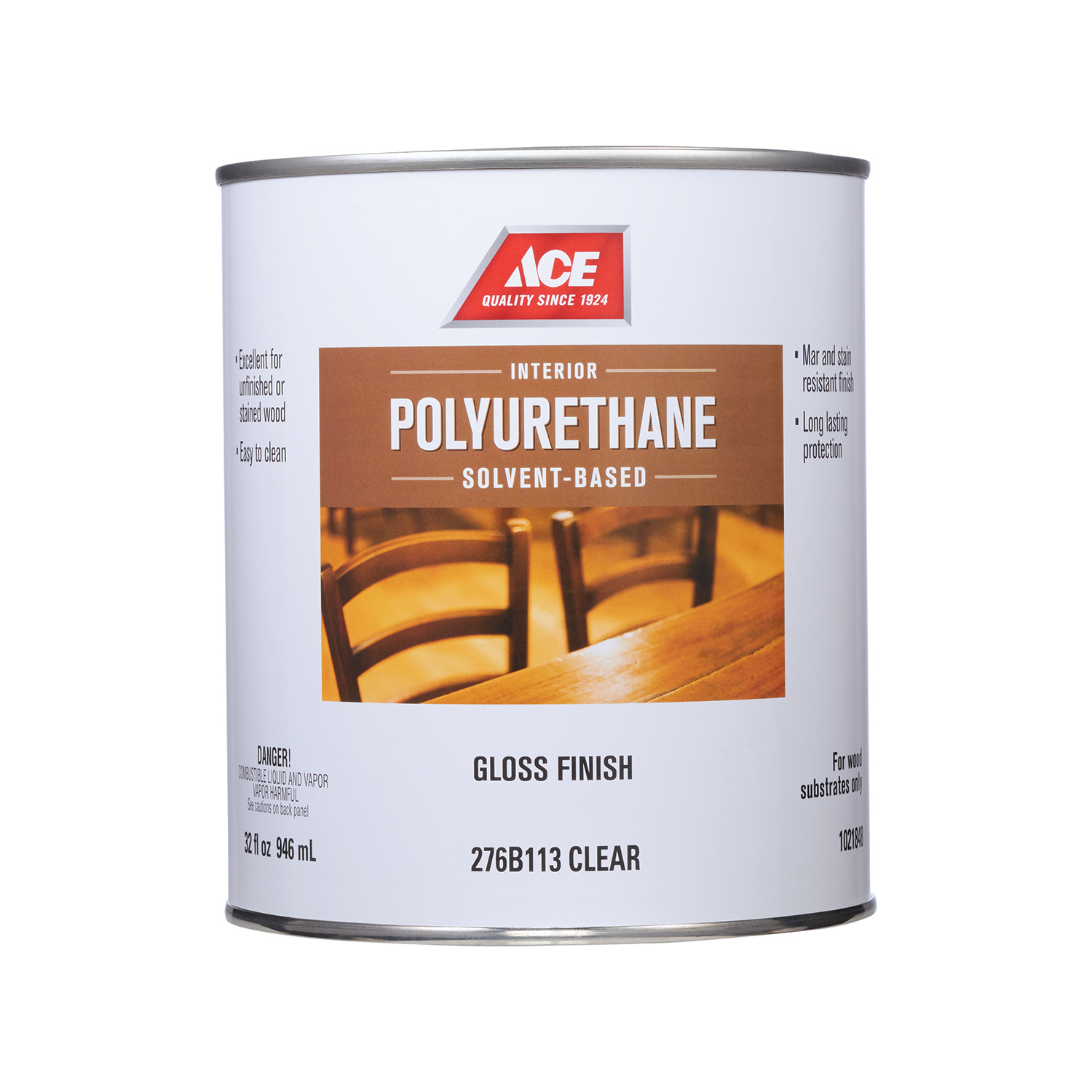 Ace Gloss Clear Solvent-Based Polyurethane Wood Finish 1 qt