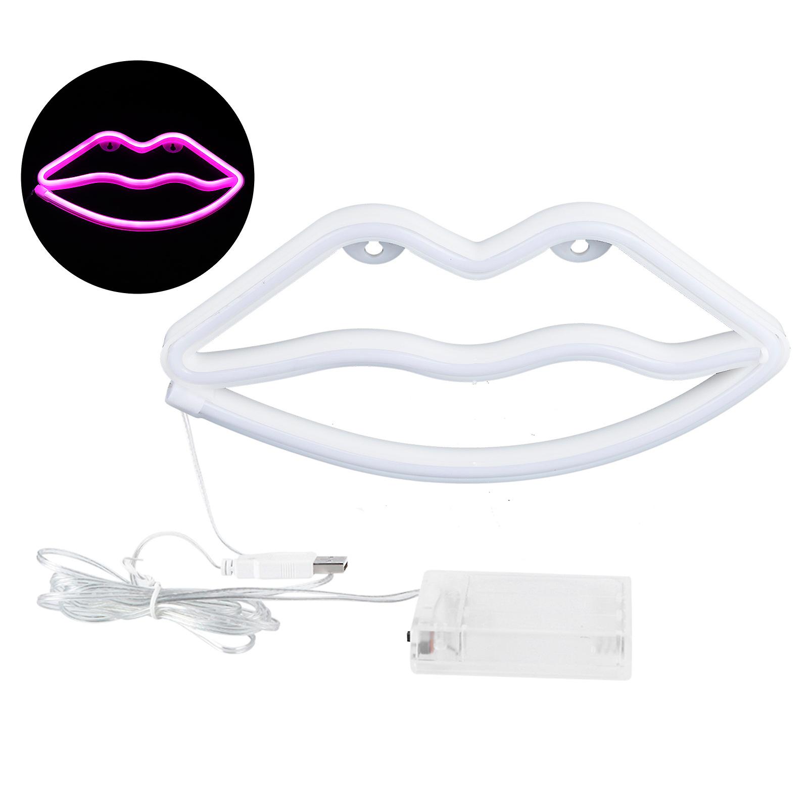 Led Neon Sign Lamp Lip Shaped Wall Decorative Light For Proposal Wedding Home Birthday Partypink