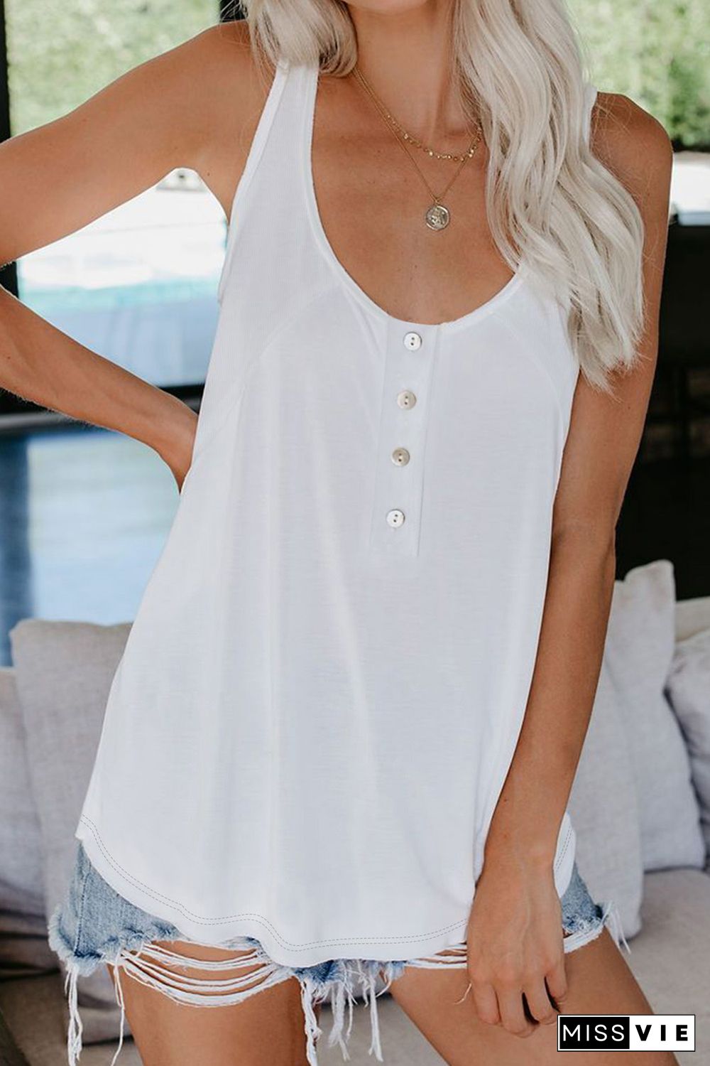 White Button Loose Tank Top