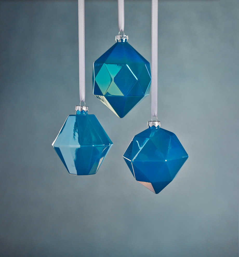 6 Piece Set Blue Luster Faceted Glass Hanging Ornaments   Christmas Ornaments   by Zodax  Houzz