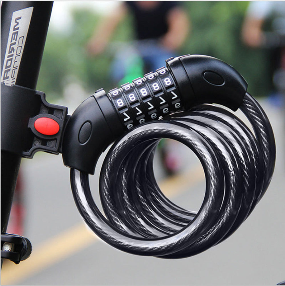 5-Digit Combination Password Bicycle Security Cable Chain Lock Resettable Black