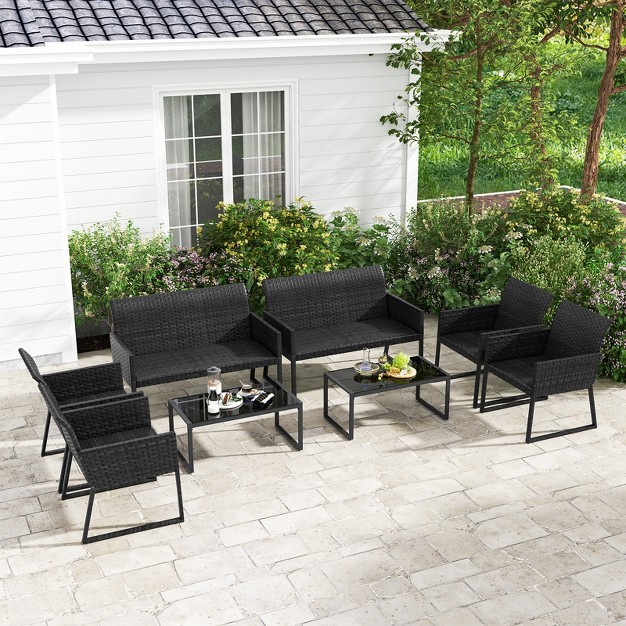 Costway 8 Pcs Patio Wicker Furniture Set Outdoor Conversation With Quick drying Foam