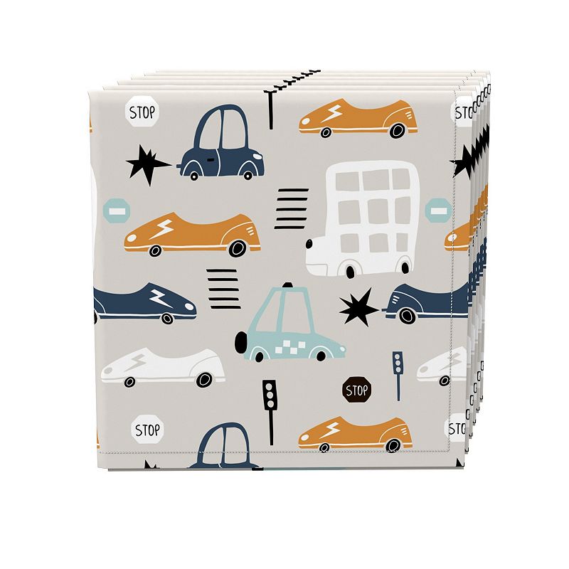 Napkin Set， 100% Polyester， Set of 4， 18x18， Doodle Cars