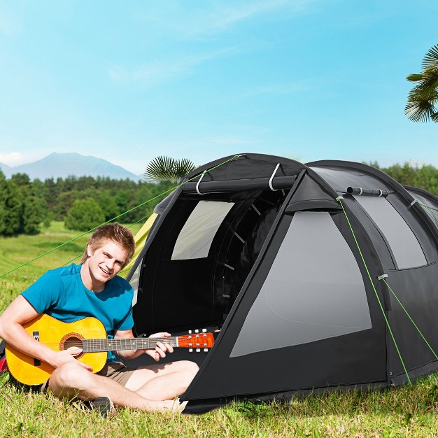 Outsunny 3 4 Person Waterproof Cabin Tent With Room Division Portable Camping Gear With Windows Carrying Bag Charcoal