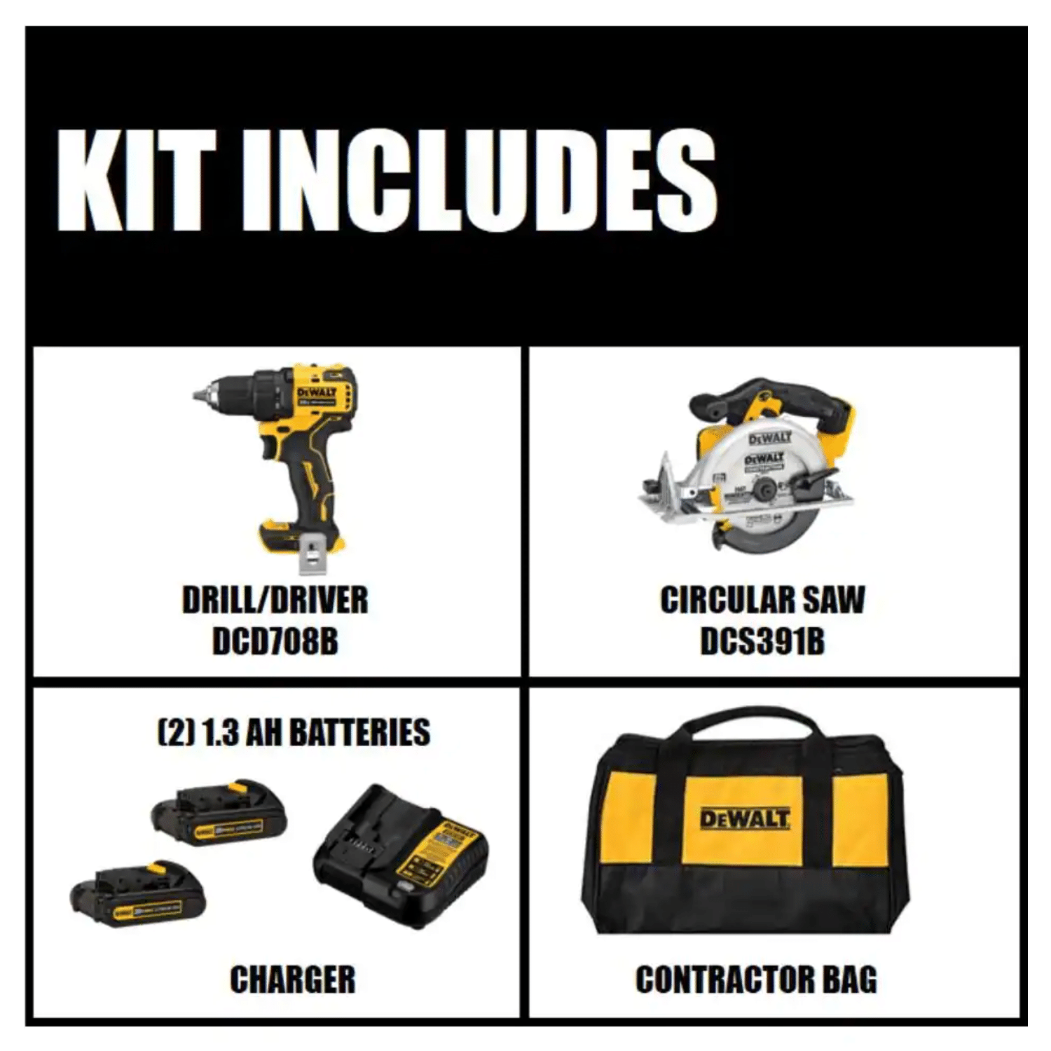 Dewalt ATOMIC 20-Volt MAX 1/2 in. Drill/Driver， 2 Batteries and 6-1/2 in. Circular Saw， DCD708C2WCS391B