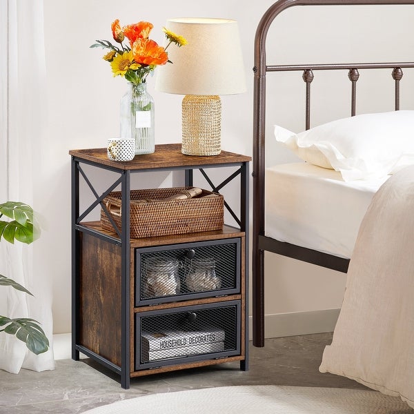 VECELO 23.8'' Tall Nightstand with Storage Shelves - - 32118692