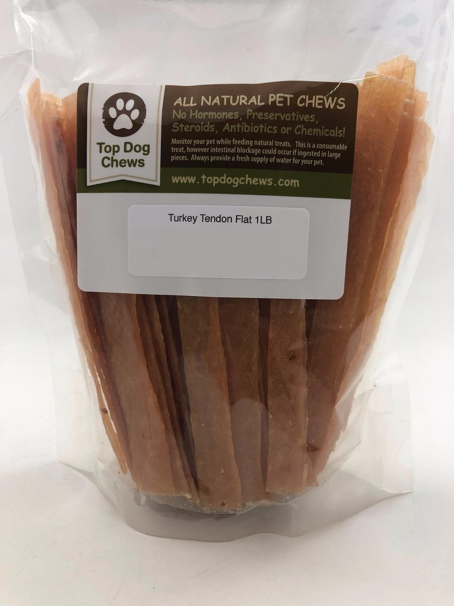 Top Dog Chews Flat Turkey Tendon Dog Treats， 1-lb bag