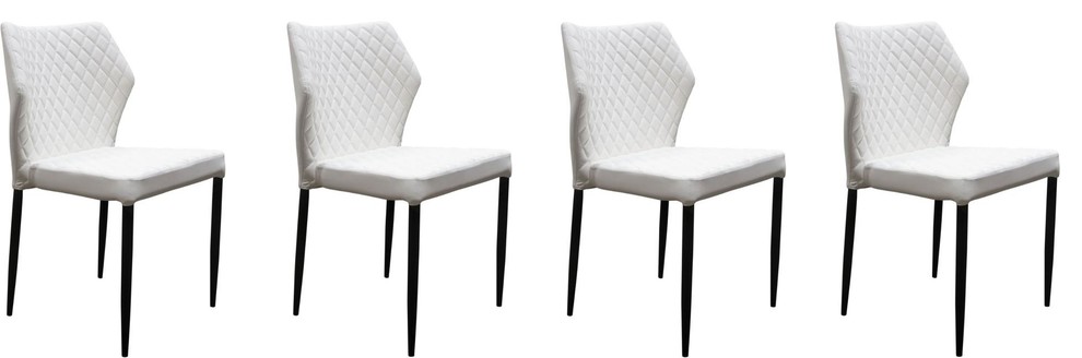 Benzara BM190861 Diamond Tufted Dining Chair with Metal Legs  White  S/4   Midcentury   Dining Chairs   by VirVentures  Houzz